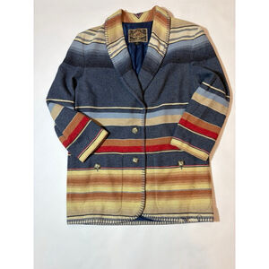 Vintage Express EXP Italy Striped Wool Blend Jacket Southwestern Blanket Coat